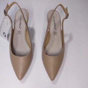 Greatonu Women's Leather Slingback Kitten Heel Dress Pumps Shoe Sz 7M